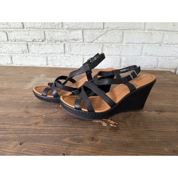 b.o.c. Black Strappy Ankle Strap Wedge Sandals Platform Comfort Shoes Size 10 - Picture 1 of 10